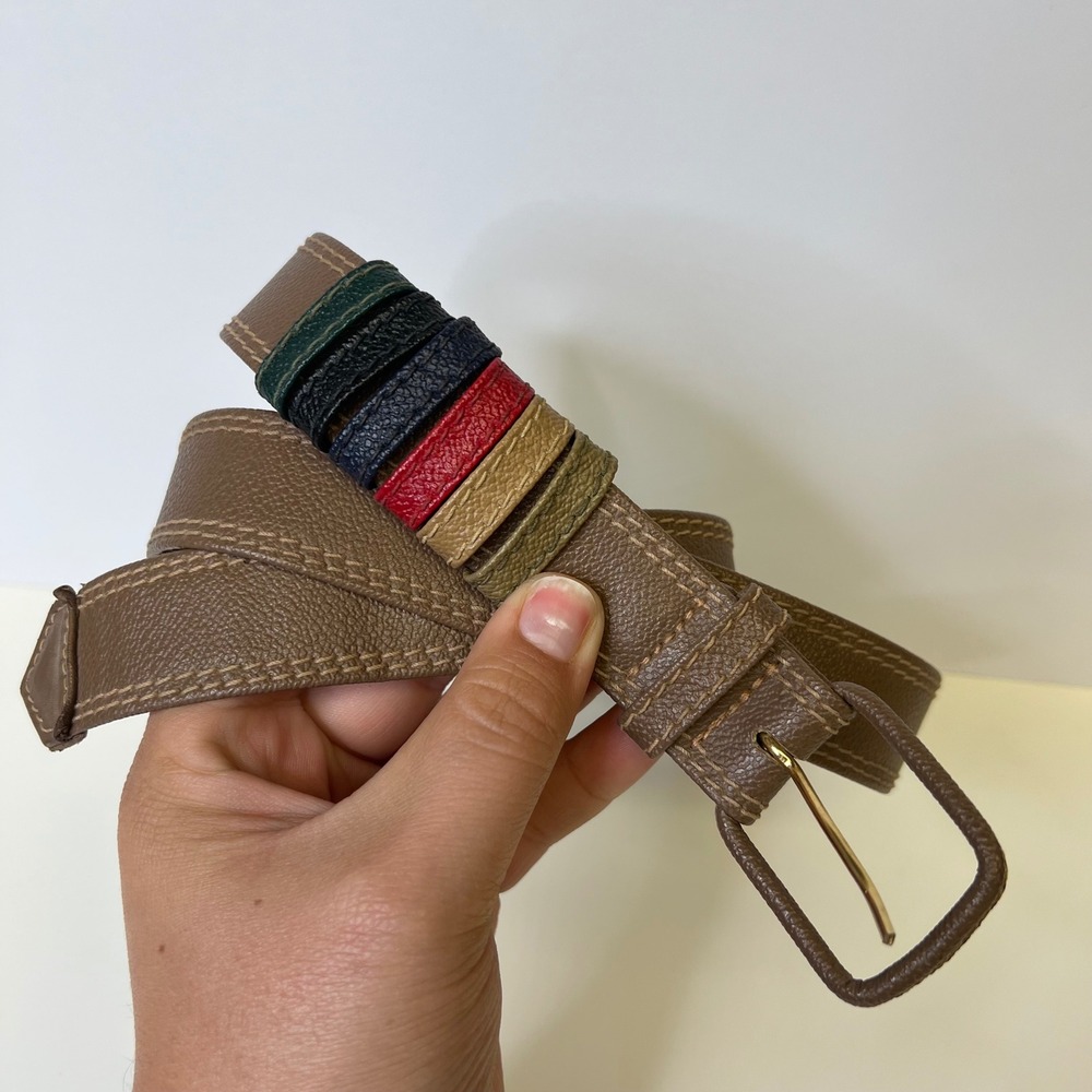 Trussardi Brown Pebbled Leather Belt Made in Italy Multi-Color Loops Size 90